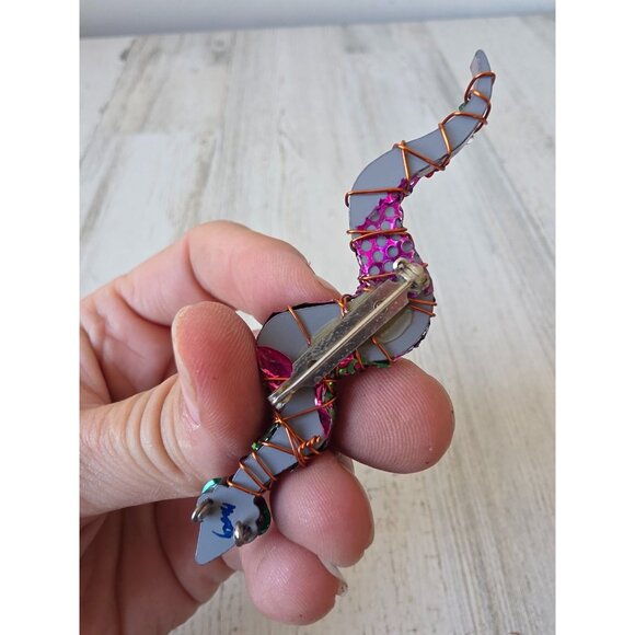 Mary? Snake pendant brooch unique beaded glitter colorful rainbow jewelry - Picture 5 of 8